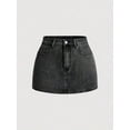 thumbnail image 6 of Womens Black 2 Washed Denim Mini Skirt With White Bow-Tie Pocket Details, 6 of 8
