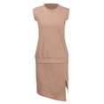 thumbnail image 4 of Maqroz Women 2 Piece Outfits Sets Summer Solid Crew Neck Sleeveless Tank Top and Skort Set with Built In Shorts Vacation Office Beige XL, 4 of 9