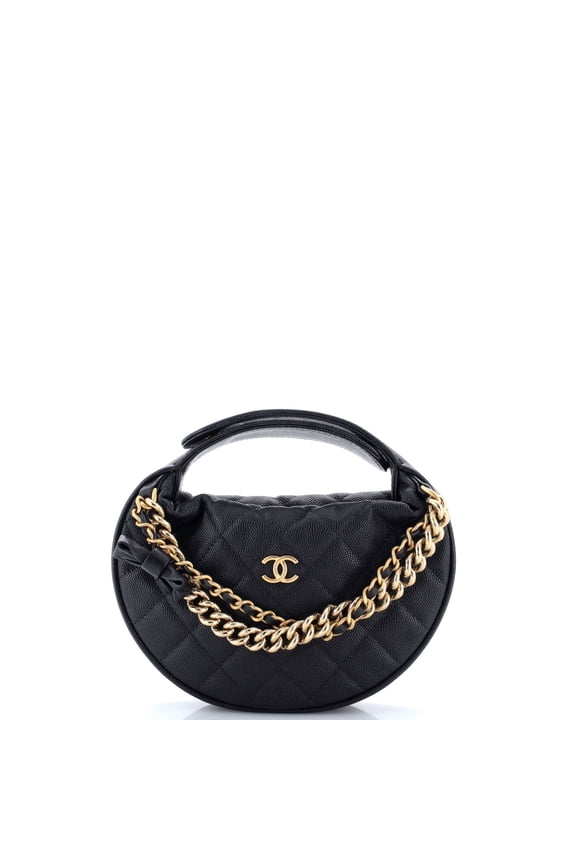 Pre-Owned Double Chain Bow Hobo Pouch Quilted Caviar Mini By Rebag