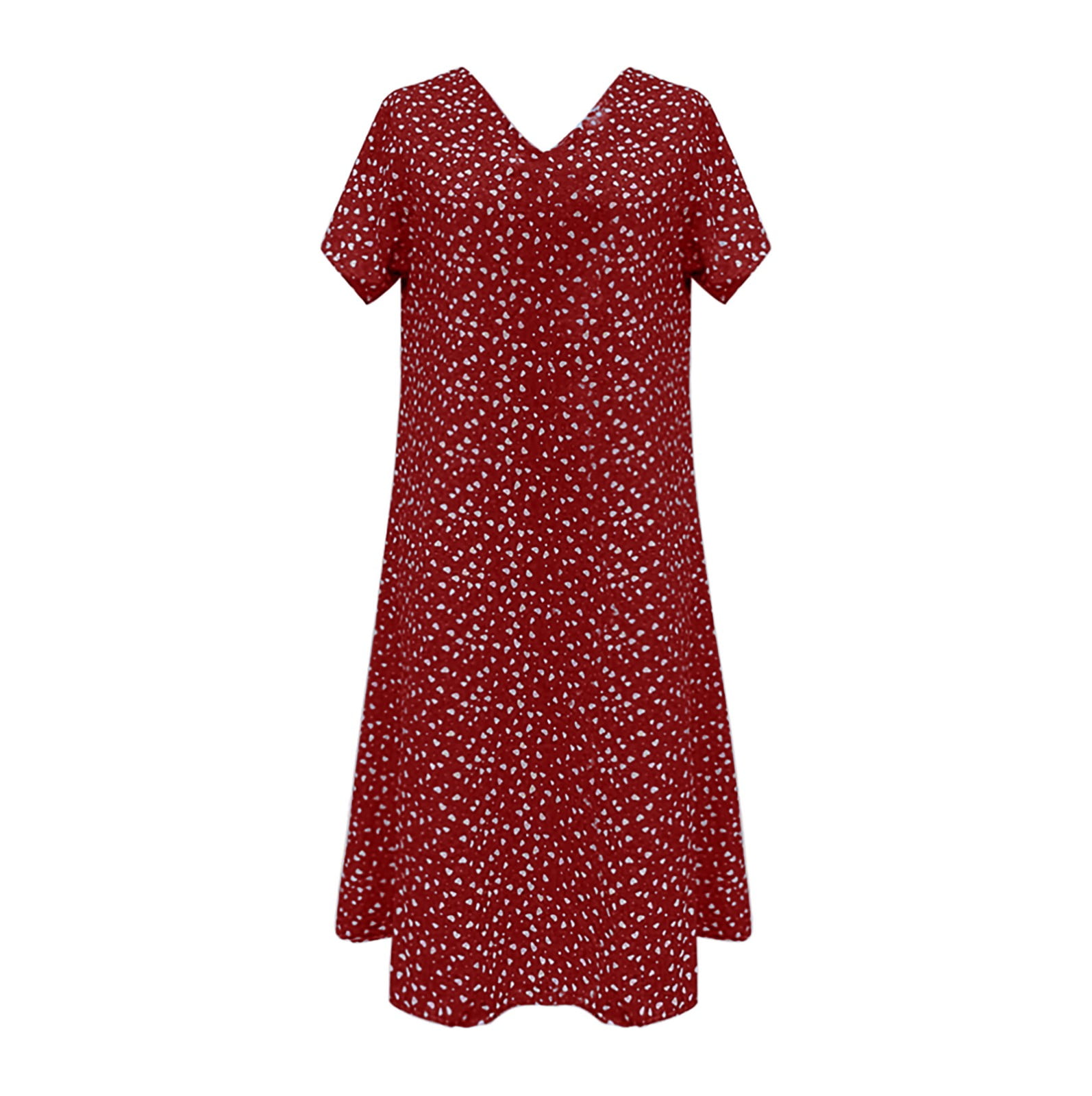 Summer Ladies Casual Short Sleeve V Neck Dot Heart Print Dress