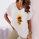 thumbnail image 1 of Fiudx Ofertas y Liquidaciones Camiseta de Manga Corta con Mangas Informales de Algodón y Cáñamo con Cuello En V y Estampado de Girasoles para Mujer, 1 of 4