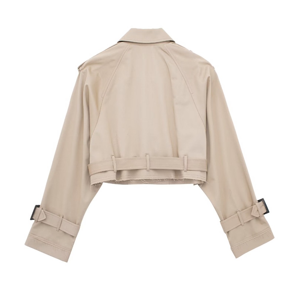 ジャケット・アウター CLANE SHORT TRENCH COAT Short Trench Coat Women Solid Long Sleeve Fashion Streetwear