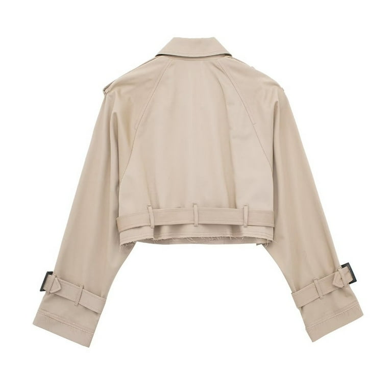 ジャケット・アウター CLANE SHORT TRENCH COAT Short Trench Coat Women Solid Long Sleeve Fashion Streetwear