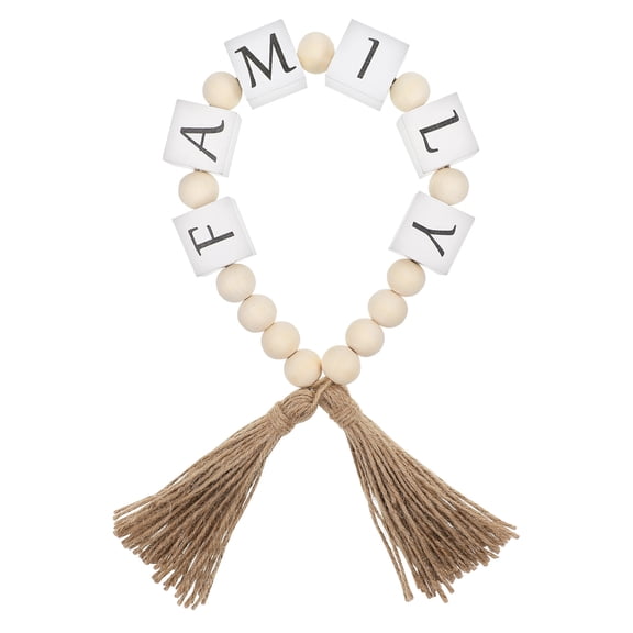 Raindrops  Farmhouse Beads with Tassel Wood Garland Decor Mantle White