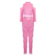 thumbnail image 3 of TiaoBug Kids Girls Latin Dance Outfit 2 Piece Cold Shoulder Long Sleeve Tassels Crop Top with Fringe Pants Set Pink 10, 3 of 5
