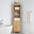 thumbnail image 6 of MIYZEAL 70" Tall Freestanding Bathroom Storage Cabinet with Adjustable Shelves, Arched Decor & Anti-Slip Feet, Natural Wood Space-Saving Organizer for Living Room, 6 of 11