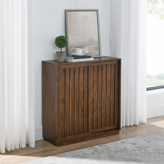 Furvclv Sideboard Buffet Cabinet, Storage Cabinet With 2 Sliding Doors, Solid Wood Decorative Strips, Vintage Accent Cabinet For Entryway Living Room Hallway