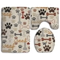 thumbnail image 1 of ABPHQTO Crema para huellas de patas de huesos de perro Juego de alfombras de baño de 3 piezas Alfombra de baño Alfombra de contorno y tapa de inodoro, 1 of 2