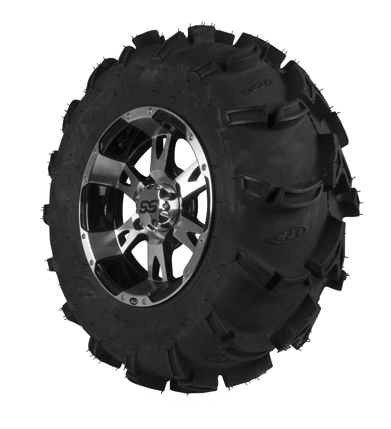 ITP Mud Lite XL Tire and SS212 Machined with Black Wheel Kit 215264