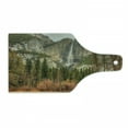 thumbnail image 1 of Yosemite Cutting Board, Yosemite Falls Trees Mountain Cliff Autumn National Park California Nature Print, Tempered Glass Cutting and Serving Board, Wine Bottle Shape, Orange Green, by Ambesonne, 1 of 1