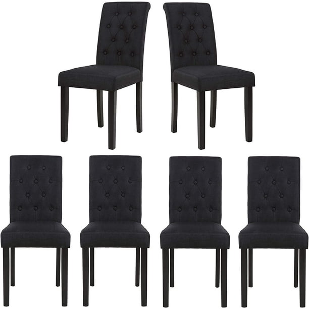 Set of 6 Upholstered Fabric Dining Chairs with ButtonTufted Details Living Room Chairs (Black