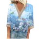 thumbnail image 2 of ICHUANYI Liquidación Moda Mujer Verano V-Cuello Manga 3/4 Estampado Casual Camiseta Blusa ICHUANYI WER202308255360, 2 of 5