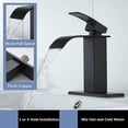 thumbnail image 3 of Grifo mezclador para lavabo, grifo de baño en cascada negro mate, estilo moderno, boca plana, monomando, grifos monomando para lavabo de 1 o 3 orificios con cubierta, 3 of 5