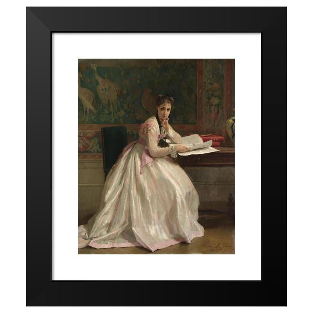 Gustave・L・Jonghe、Idle moments、希少な額装用画集より Gustave Léonard de Jonghe 12x14 Black Modern Framed Museum Art