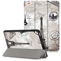 Allytech iPad 10.2 Case with Pencil Holder, iPad 8th 7th Generation Case Cover, Ultra Slim Folding Stand Smart Shell Auto Sleep Wake Shockproof TPU Back Cover for Apple iPad 10.2, Eiffel Tower