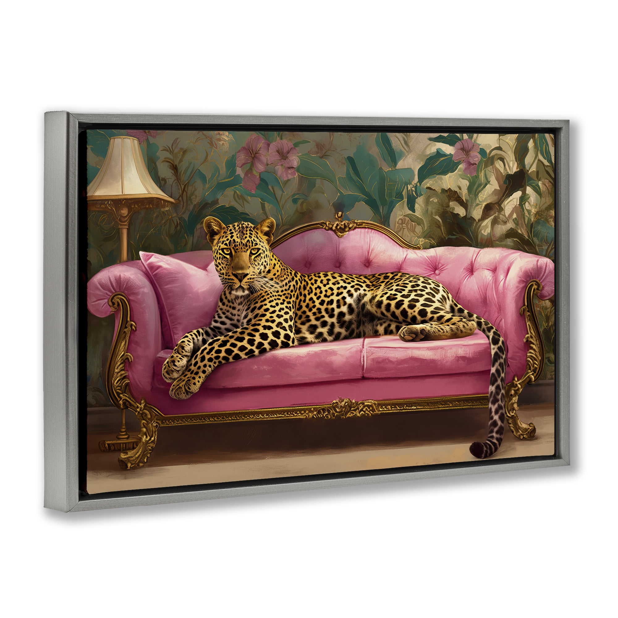 Stupell Industries Exotic Lounging Leopard Gray Framed Floater Canvas Wall Art, design by Tina LeCour