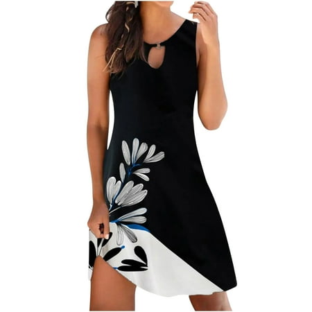 

Juebong Women s Fashion Sexy Vintage O-Neck Sleeveless Hollow Out Printed Print Mini Dresses