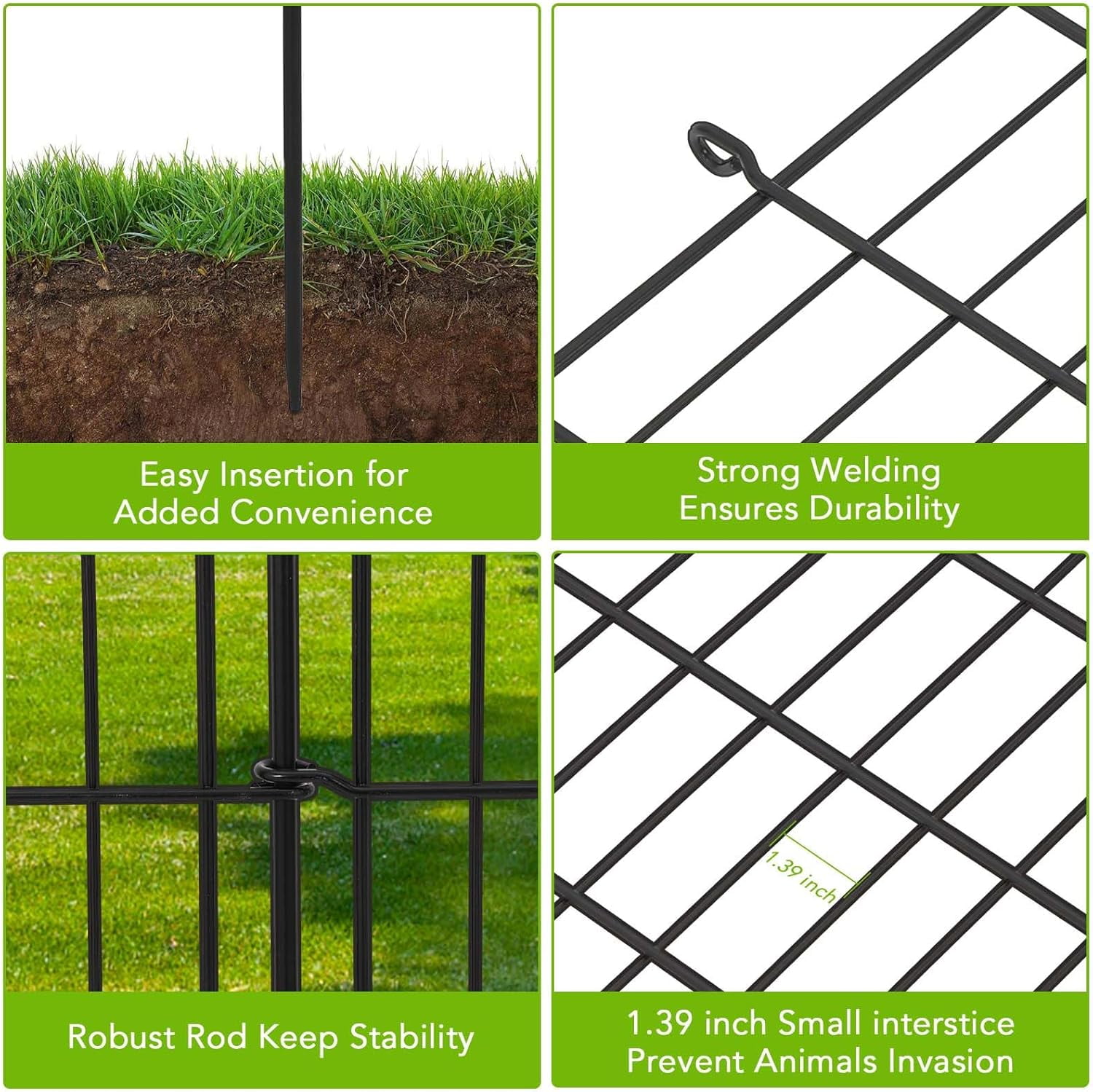 IdealHouse 15-Panel No-Dig Decorative Garden Fence with Door, 32" H x 24' L Metal Animal Barrier, Rustproof Outdoor Wire Fence for Yard, Patio & Landscape, Horizontal Top