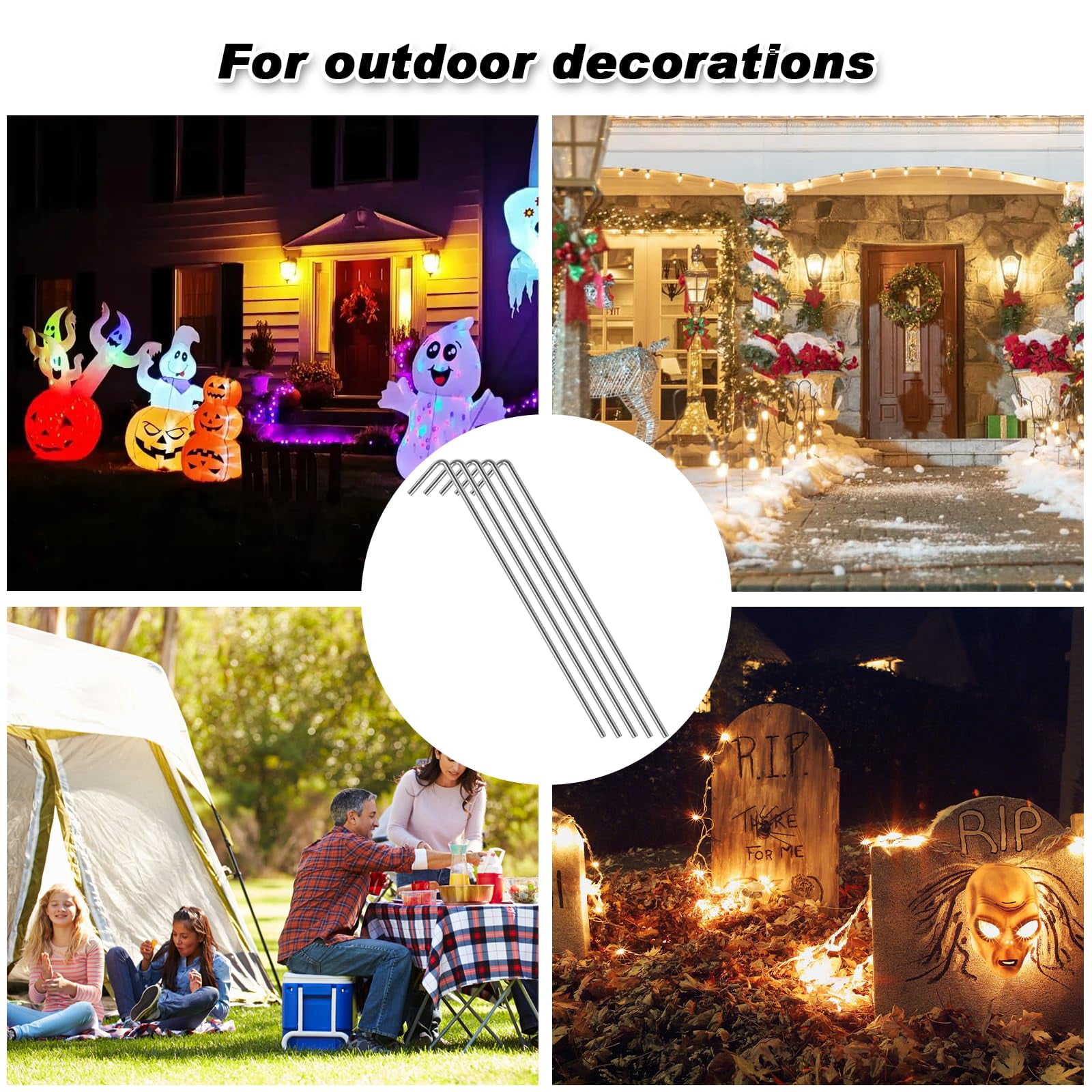 7 Inch Tent Stakes 50 Pack Yard Inflatable For Outdoor Decorations Metal Pegs Heavy Duty Hooks Camping Spikes Canopies  Tarp And Christmas