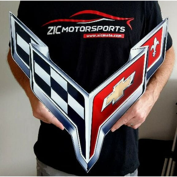 Corvette C8 Crossed Flags Steel Sign