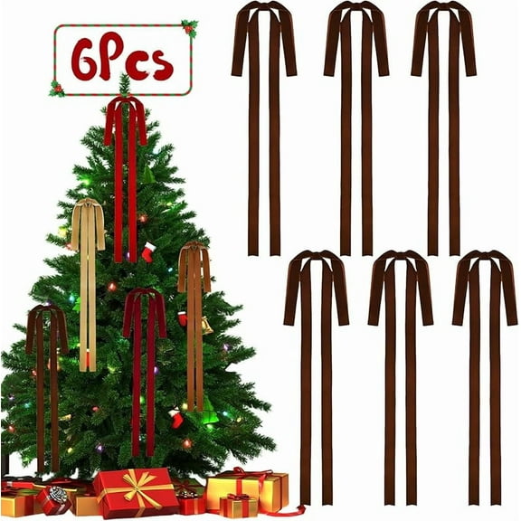 6 PCS Large Khaki Velvet Christmas Bows - 23.5x15.5 Inch Tree Topper Ornaments for Garland Wreath Indoor Outdoor Decor