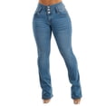 thumbnail image 4 of Moda Xpress Women’s Junior Casual Butt Lifting Mid Rise Med Wash Bootcut Jeans 10892F, 4 of 7