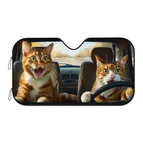Funny Cat Car Windshield Sun Shade, Cute Cats Foldable Sunshades Front Sun Visor Window Shades Cover Automotive Interior Protector Blocks UV Rays