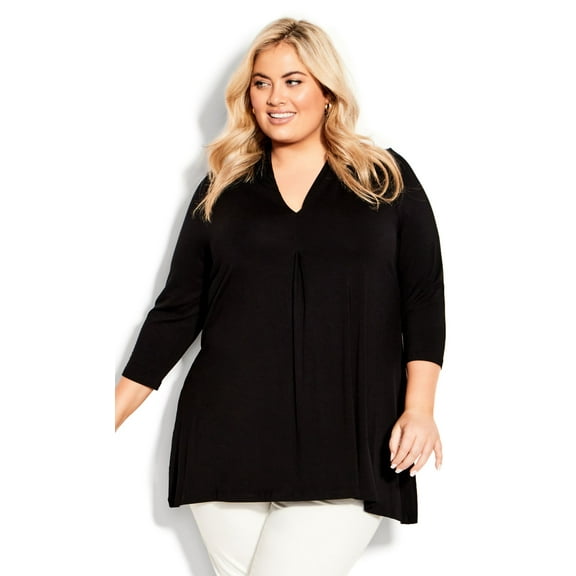 Avenue Women's Plus Size Ellis Plain V-Neck 3/4 Sleeve Tunic Top