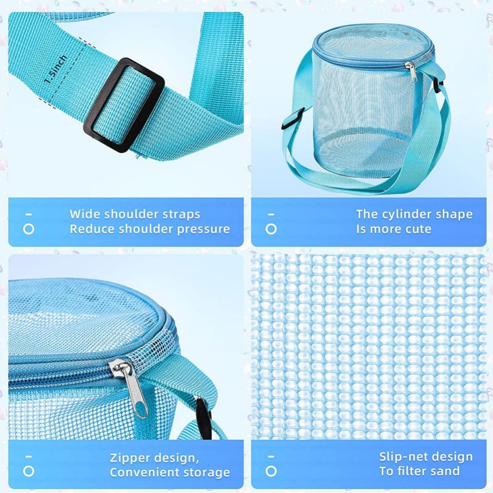 Mesh Beach Shell Bags Sea Shell Bags Kids Seashell Bags Collection Bag for Toys Swimming Accessories for Boys and Girls,4PCS