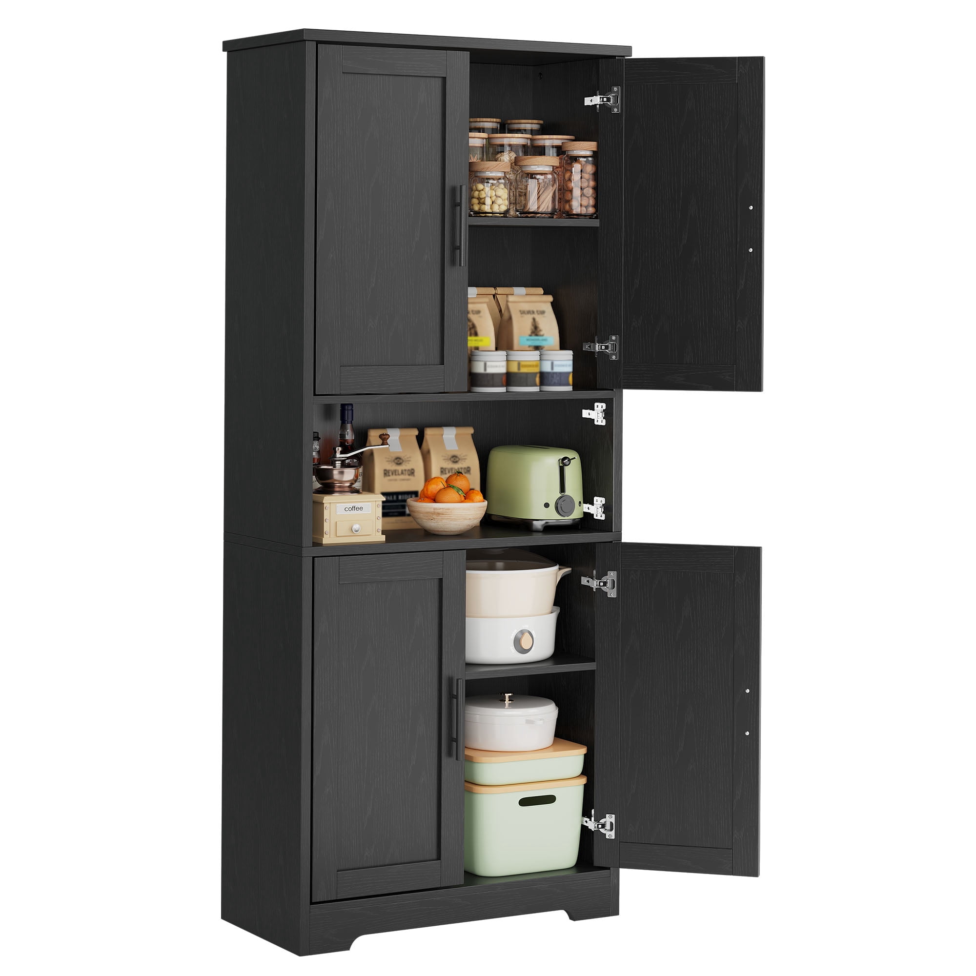 Tall Pantry Cabinet with 4 Doors - 70 Inch Freestanding Cupboard