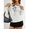 thumbnail image 3 of Vintage Fairy Print Long Sleeve Crop Top for Women Rhinestone Graphic T-Shirts Round Neck 90S Grunge Tees, 3 of 7