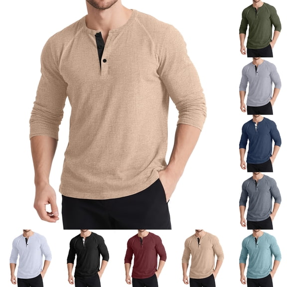 Wutalume Men's Long Sleeve Henley Shirt, Retro T-Shirt Style with Three-Button Placket, Color Block Knit Top for Casual and Retro Outfits,Black L