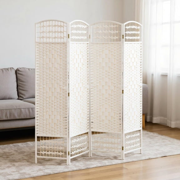 Resenkos 4-Panel Folding Room Divider - Portable Wave Fiber Privacy Screen Partition, for Home Office, White