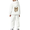thumbnail image 5 of Glisme Girls Outfit Thick And Cozy Tracksuit Fashionable Bow Print Hoodie And Joggers Outfits For Toddlers And Kids Leisure Matching Set Size 12-13 Years White, 5 of 7