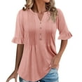 thumbnail image 2 of Vmvidoty Womens Plus Size Tops 3/4 Ruffle Sleeve Shirt Casual V Neck Pleated T Shirt Loose Fit Tunic Blouse Pink S, 2 of 9