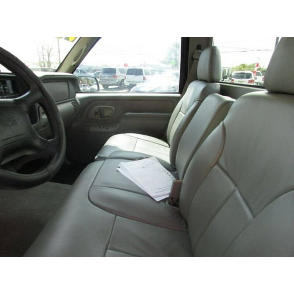 C974 1995-2000 Chevy Truck 60/40 Bench Seat with Solid Armrest. Electric Seat and Lumbar on Drivers Side and Electric Lumbar on Passenger Side. In Gray Velour