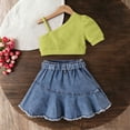 thumbnail image 4 of Amidoa Girls 2 Piece Outfits Summer Clothes Tank Top Cotton Short Sleeve Solid Color T-Shirt and Casual Shorts Kids Clothing Sets Green Size 8, 4 of 9