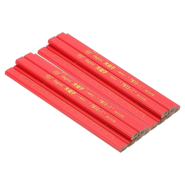Lápices de Carpintero Uxcell, 12 Pcs Lápices de Construcción Octagonales Planos de Tinta Negra, Rojo