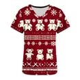 thumbnail image 4 of JINGWANGYHBD Womens Nurse Uniforms Printed Christmas Scrub Tops Stretchy Loose Shirts with 2 Pockets V-neck Lightweight Uniform Top Trendy Casual Shirt, 4 of 5