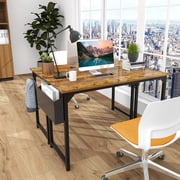 MCQ 47 Inch Small Computer Office Desk, Writing Study Table with Storage Bag & Iron Hook for Home -Rustic Brown