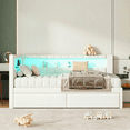 thumbnail image 4 of Harper & Bright Designs Upholstered Twin Size Daybed with 2 Drawers, Day Bed Frame with Storage L-Shaped Headboard USB Ports and LED, White, 4 of 12