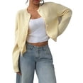 thumbnail image 2 of Women'S Button Down Long Sleeve Crewneck Crop Cardigan Sweater Cute Knitwear Clothes Yellow M, 2 of 9