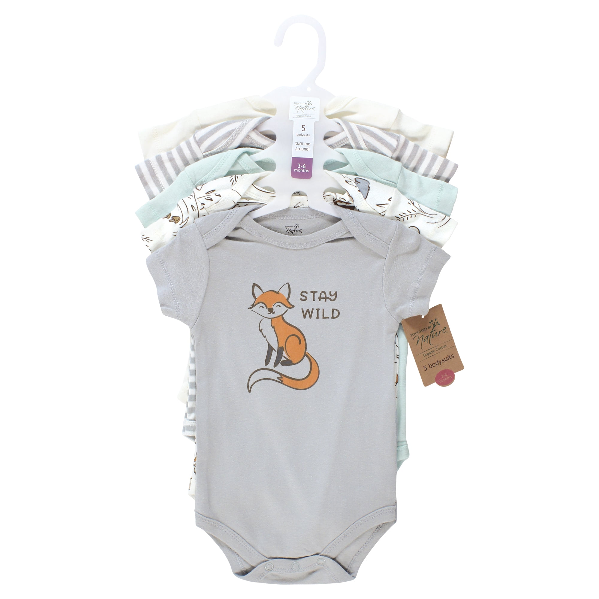 Touched by Nature Unisex Baby Organic Cotton Bodysuits, Dreamy Woodland, 18-24 Months