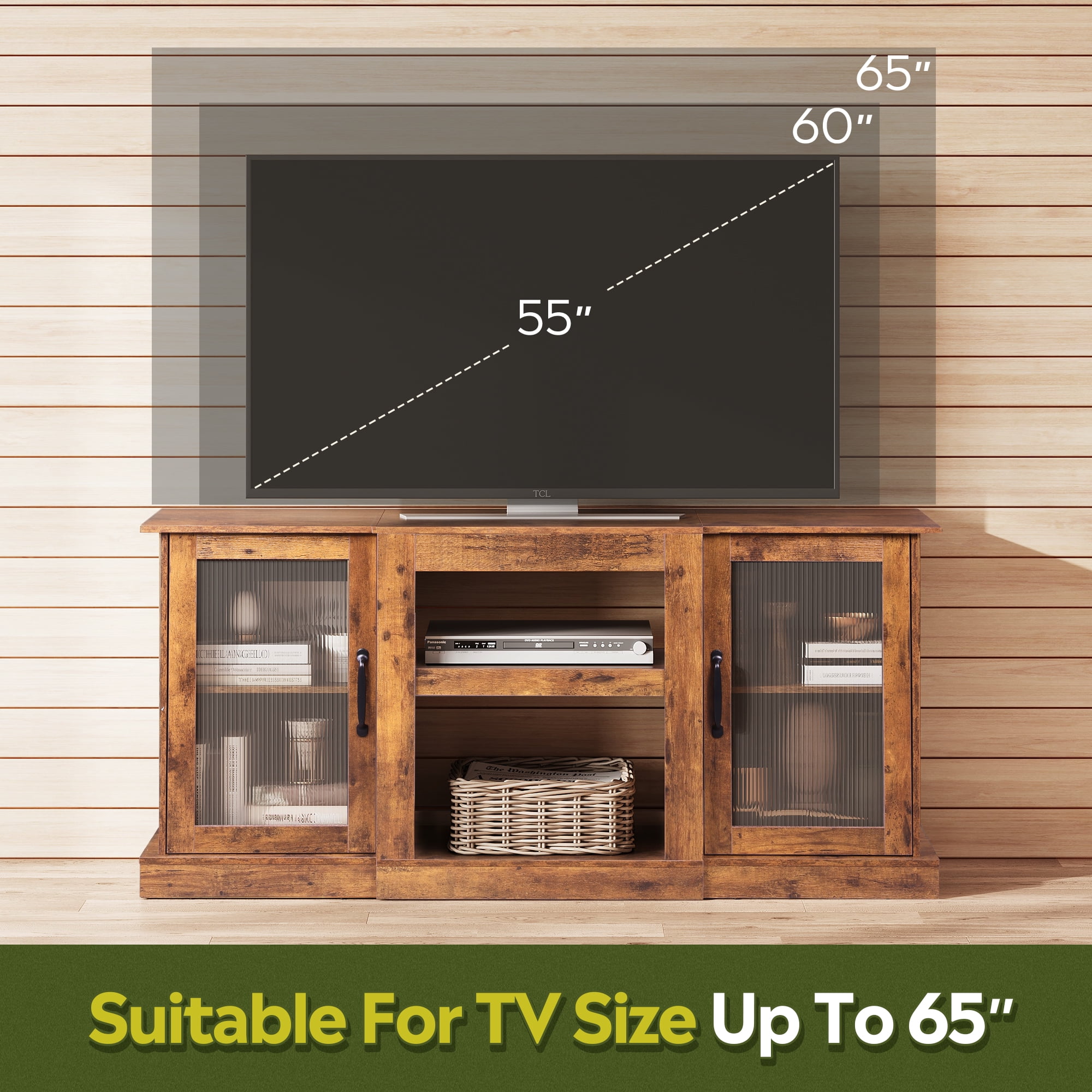 GALAXHERO TV Stand for 65 inch TV Media Console Cabinet with Storage and Open Shelves Entertainment Center for Living Room, Bedroom Rustic Brown