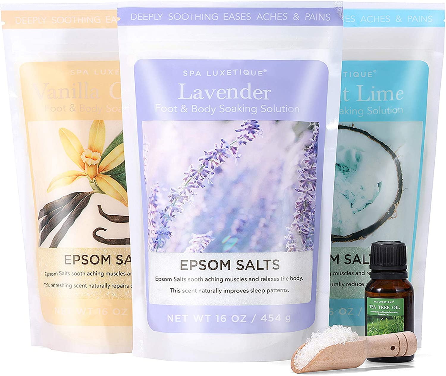 3 lb Epsom Salt Soaking, Lavender & Coconut & Vanilla Scent Soothing & Sleep with Tea Tree Oil