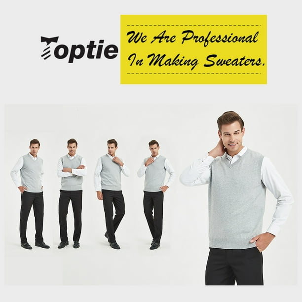 TOPTIE Men's 100% Cotton Knit Sweater Vest, V Neck Cable