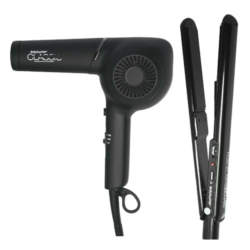 BabylissPRO Secador clásico (negro) y porcelana de cerámica plana de 1 pulgada prepaquete