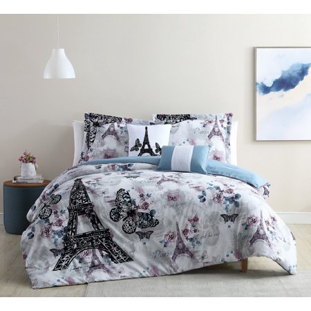 5 Piece Paris Romance Lilac Blue Comforter Set King Walmart Com