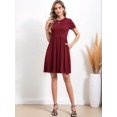 thumbnail image 5 of Women'S Short Sleeve Summer Dress Pleated Loose Swing Knee Length Dresses with Pockets Wine Red M, 5 of 9