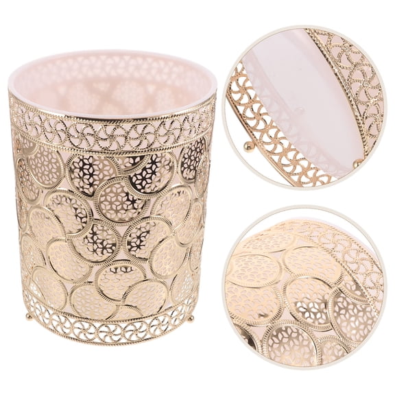 Luxshiny Golden Metal Waste Basket Modern Home Decor for Kitchen Bathrooms Bedrooms